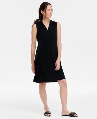 Jm Collection Women's V-neck A-line Dress, Exclusively At Macy's In Deep Black