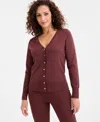 Jm Collection Women's V-neck Button-front Cardigan, Macy's Exclusive In Burgundy