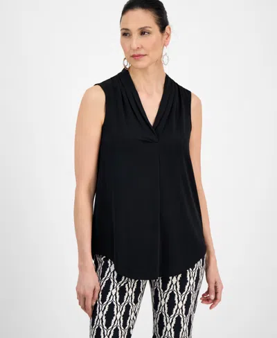 Jm Collection Women's V-neck Sleeveless Knit Blouse, Exclusively At Macy's In Black