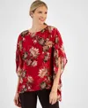 Jm Collection Plus Size Embellished Chiffon Poncho, Created For Macy's In Glamorous Red