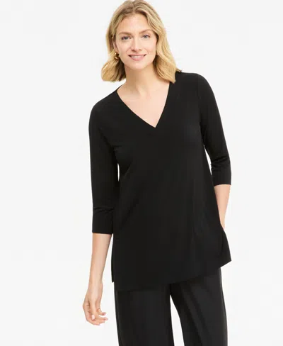 Jm Collection Women's V-neck 3/4-sleeve Knit Tunic, Macy's Exclusive In Deep Black