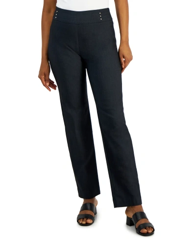 Jm Collection Petite Studded-rivet Straight-leg Pants, Petite & Petite Short, Created For Macy's In Waverly Denim
