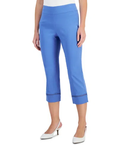 Jm Collection Women's Woven Lace-trim Capri Pull-on Pants, Created For Macy's In Watery Blue
