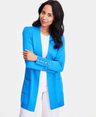 Jm Collection Womens Button Sleeve Flyaway Cardigan Pp 4x Created For Macys In Blue