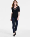 Jm Collection Womens Embellished Elbow Sleeve Sweater Jacquard Slim Pants Exclusively At Macys In Neo Natural