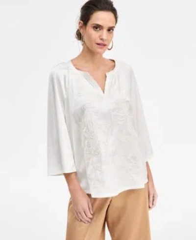 Jm Collection Womens Embroidered Cut Work Top Macys Exclusive In White