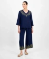 Jm Collection Womens Embroidered Top Capri Pants Exclusively At Macys