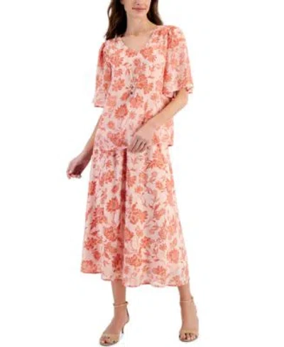 Jm Collection Womens Floral Print Flutter Sleeve Top Skirt Created For Macys In Seafrost Combo