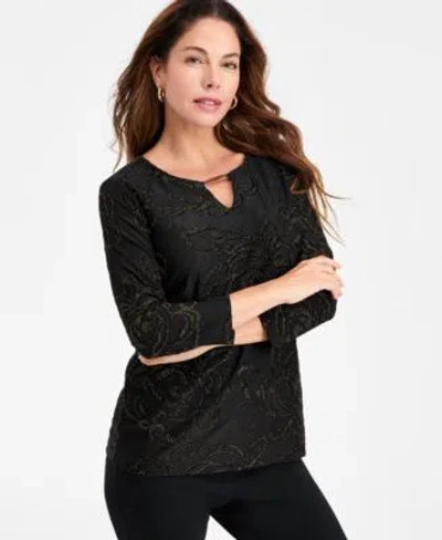 Jm Collection Womens Floral Shine Keyhole Jacquard Top Macys Exclusive In Animal Print