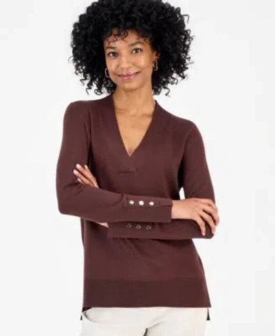 Jm Collection Womens High Low Hem V Neck Sweater Macys Exclusive In Brown