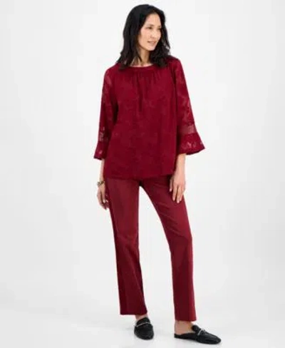 Jm Collection Womens Jacquard Lace Blouse Lace Panel Pants