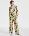 Jm Collection Womens Long Sleeve Satin Blouse Satin Wide Leg Pants Exclusively At Macys In Beige Creme