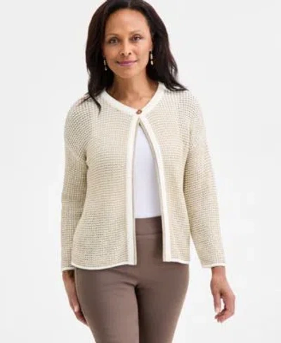 Jm Collection Womens Lurex Novelty One Button Cardigan In Gray