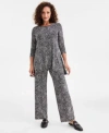 Jm Collection Womens Mara Speckle Print 3 4 Sleeve Swing Tunic Mara Speckle Print Wide Leg Pants Macys Exclusive In Black