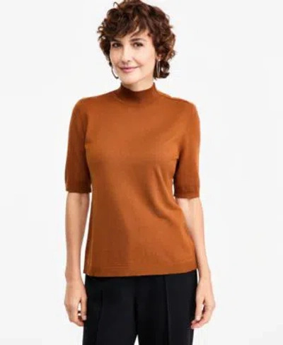 Jm Collection Womens Mock Neck Short Sleeve Sweater Macys Exclusive In Brown