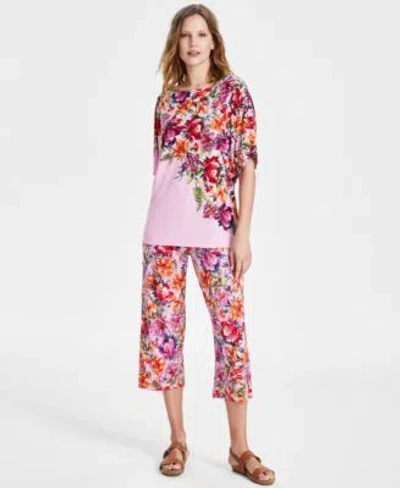 Jm Collection Womens Paradise Gardenia Printed Top Culotte Pants Created For Macys In Intrepid Blue Combo
