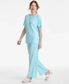 Jm Collection Womens Plisse Boat Neck Top Plisse Pants Exclusively At Macys In Deep Black