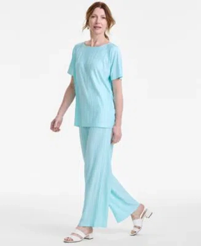 Jm Collection Womens Plisse Boat Neck Top Plisse Pants Exclusively At Macys In Deep Black