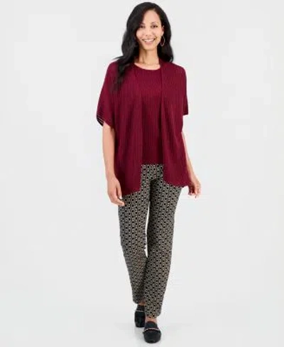 Jm Collection Womens Pointelle Open Front Cardigan Tank Top Chain Print Pants Macys Exclusive In Cherry Pie