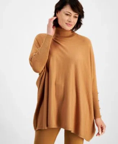 Jm Collection Womens Poncho Turtleneck Sweater Pxs Xxl Macys Exclusive In Brown