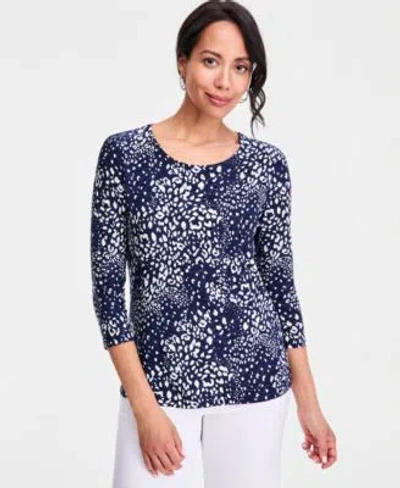 Jm Collection Womens Printed 3 4 Sleeve Scoop Neck Jacquard Top Macys Exclusive In Nautral Camel