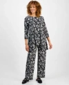 Jm Collection Womens Printed 3 4 Sleeve Swing Top Pull On Pants In Multi
