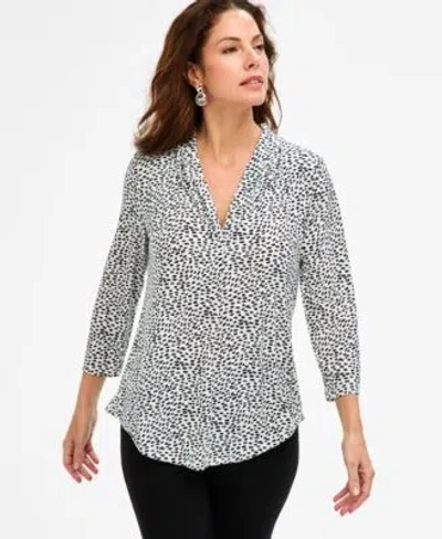 Jm Collection Womens Printed 3 4 Sleeve V Neck Knit Top Macys Exclusive In Gray