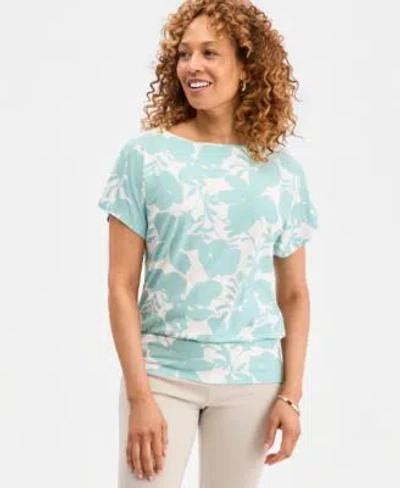 Jm Collection Womens Printed Banded Hem Short Sleeve Knit Top Macys Exclusive In Multi