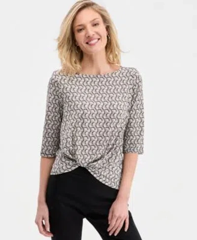 Jm Collection Womens Printed Boat Neck Twist Front Top Macys Exclusive In Gray