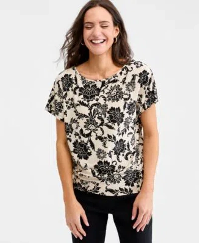 Jm Collection Womens Printed Boatneck Banded Bottom Knit Top Macys Exclusive In Multi
