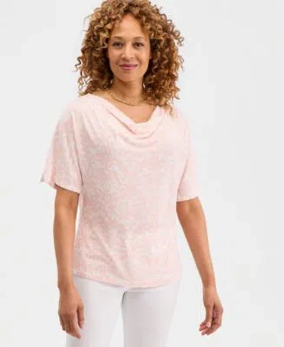 Jm Collection Womens Printed Cowl Neck Knit Top Macys Exclusive In Pink