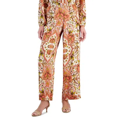 Jm Collection Womens Printed Polyester Wide Leg Pants In Sandshell Combo
