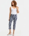 Jm Collection Womens Printed Pull On Capri Pants Macys Exclusive In Blue