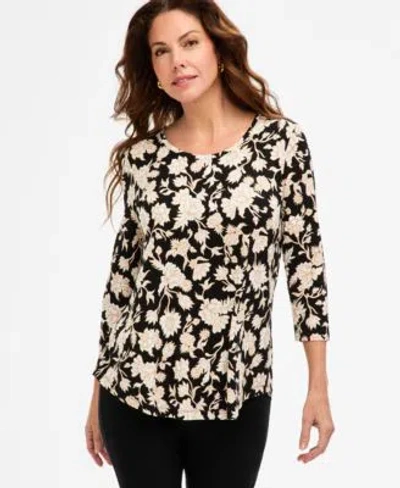 Jm Collection Womens Printed Scoop Neck 3 4 Sleeve Knit Top Macys Exclusive