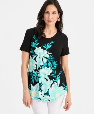 Jm Collection Womens Printed Scoop Neck Short Sleeve Top Macys Exclusive In White