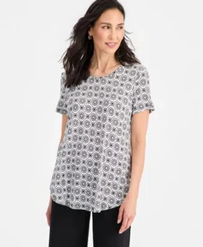 Jm Collection Womens Printed Scoop Neck Short Sleeve Top Macys Exclusive In Multi