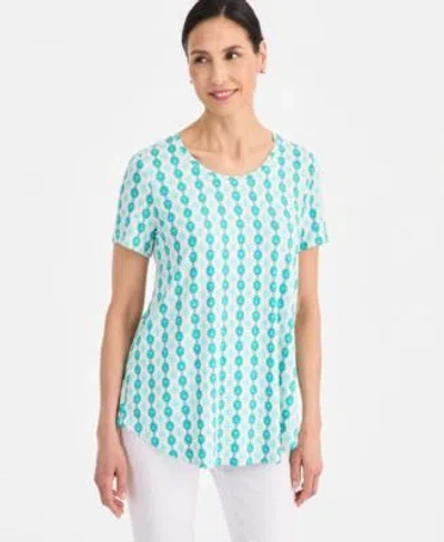Jm Collection Womens Printed Scoop Neck Short Sleeve Top Macys Exclusive In Blue