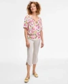 Jm Collection Womens Printed Short Sleeve Top Tulip Hem Capri Pants Exclusively At Macys In Multi