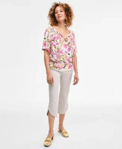 Jm Collection Womens Printed Short Sleeve Top Tulip Hem Capri Pants Exclusively At Macys In Multi