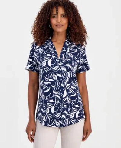 Jm Collection Womens Printed Short Sleeve V Neck Knit Top Macys Exclusive In Coffee Cake