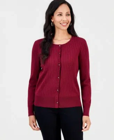 Jm Collection Womens Ribbed Button Down Cardigan Sweater Macys Exclusive In Burgundy