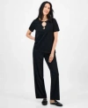 Jm Collection Womens Ring Detail Top Textured Knit Pants In Black