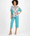 Jm Collection Womens Short Sleeve Printed Dolman Sleeve Top Culotte Pants Created For Macys In Intrepid Blue Combo