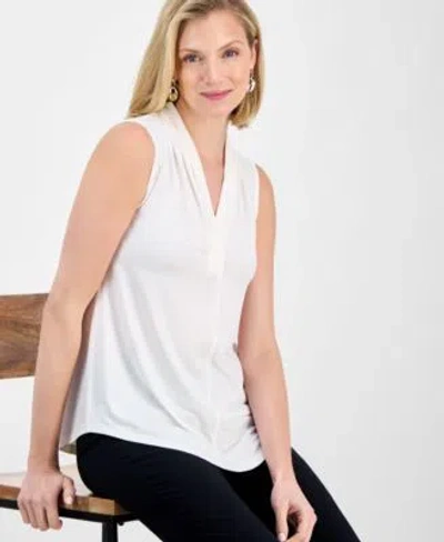 Jm Collection Womens V Neck Sleeveless Knit Blouse Xs Pxl Exclusively At Macys In White