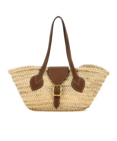 Jm Davidson Straw Buckle Shoulder Bag In Brown
