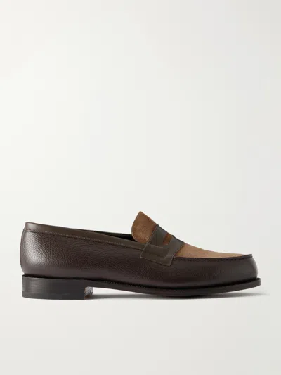 Jm Weston 180 Leather-trimmed Suede Penny Loafers In Brown