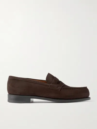Jm Weston 180 Moccasin Suede Penny Loafers In Dark Brown