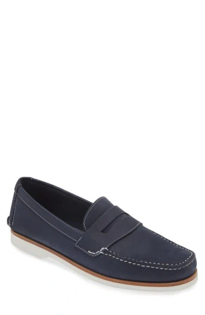 Jm Weston Bateau Water Resistant Penny Loafer In Dark Blue/ Cement