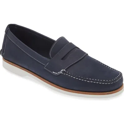 Jm Weston Bateau Water Resistant Penny Loafer In Dark Blue/cement