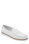 Jm Weston Bateau Water Resistant Penny Loafer In White/ Cement